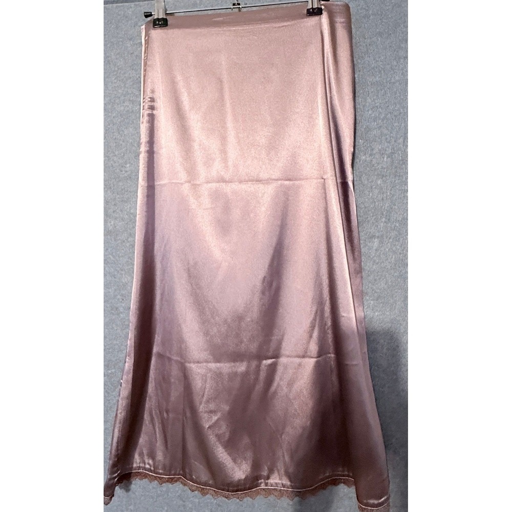 Y2K Romantic Tunnel Vision Bias Skirt Small Satin Lace Trim Midi Slip Silk-look